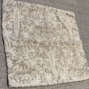 Pottery Barn Neutral Cream and Tan Embroidered Accent Pillow Cover